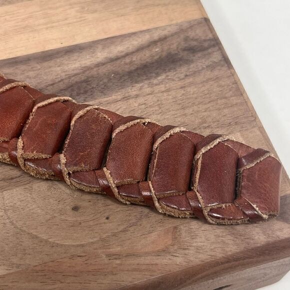 Vintage County Seat Braided Leather Solid Brass Buckle Belt Medium - Picture 10 of 11